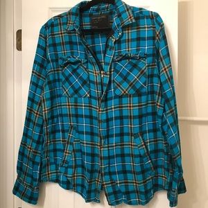 Heritage 1981 Blue Plaid Zippered Flannel Shirt